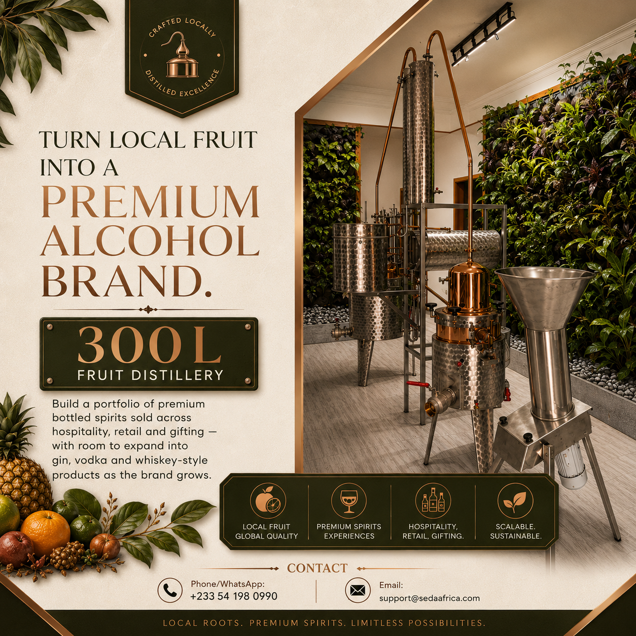300 L fruit distillery — turn local fruit into a premium alcohol brand